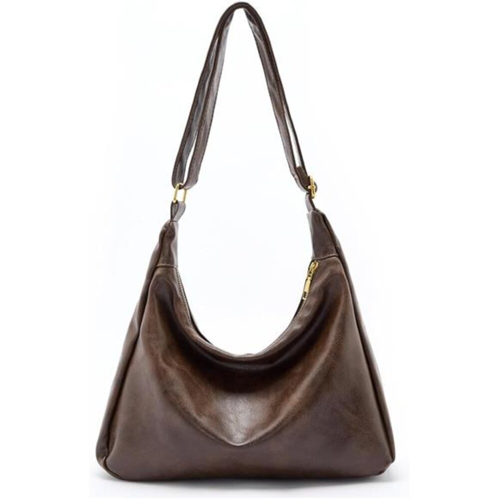 Versatile Vegan Leather Shoulder Bag - Soft Foldable Hobo for Women
